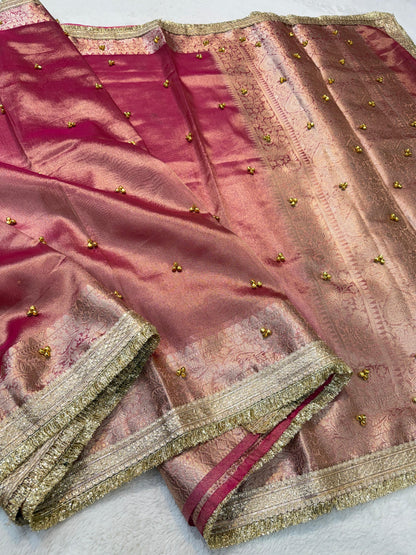 Maharani Tissue Ghungaroo With Lace Premium Banarasi Saree