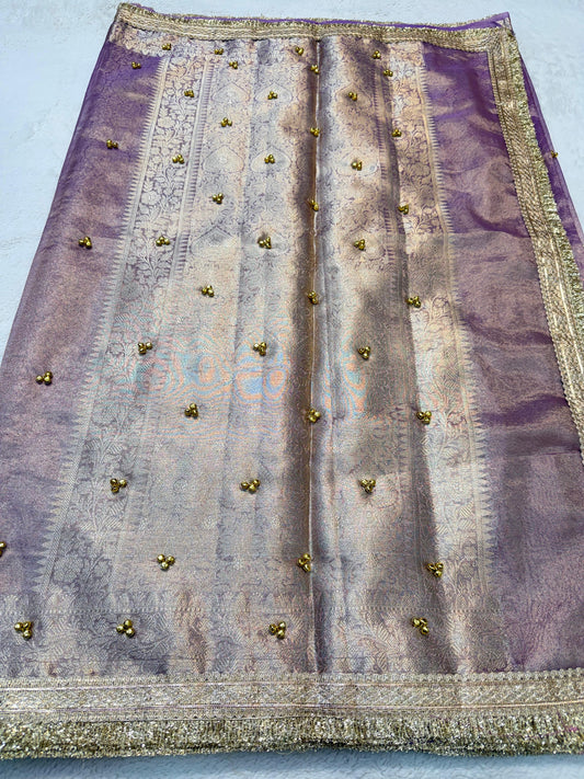 Lovender Tissue Ghungaroo With Lace Premium Banarasi Saree