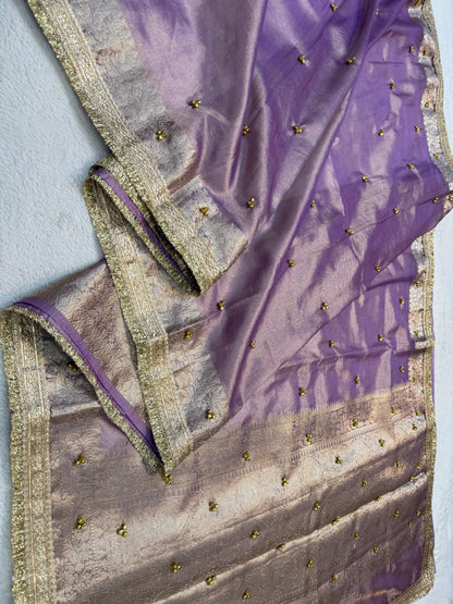 Lovender Tissue Ghungaroo With Lace Premium Banarasi Saree