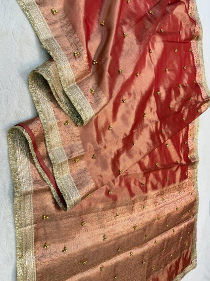 Orange Tissue Ghungaroo With Lace Premium Banarasi Saree
