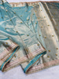 Light BlueTissue  Ghungaroo With Lace Premium Banarasi Saree