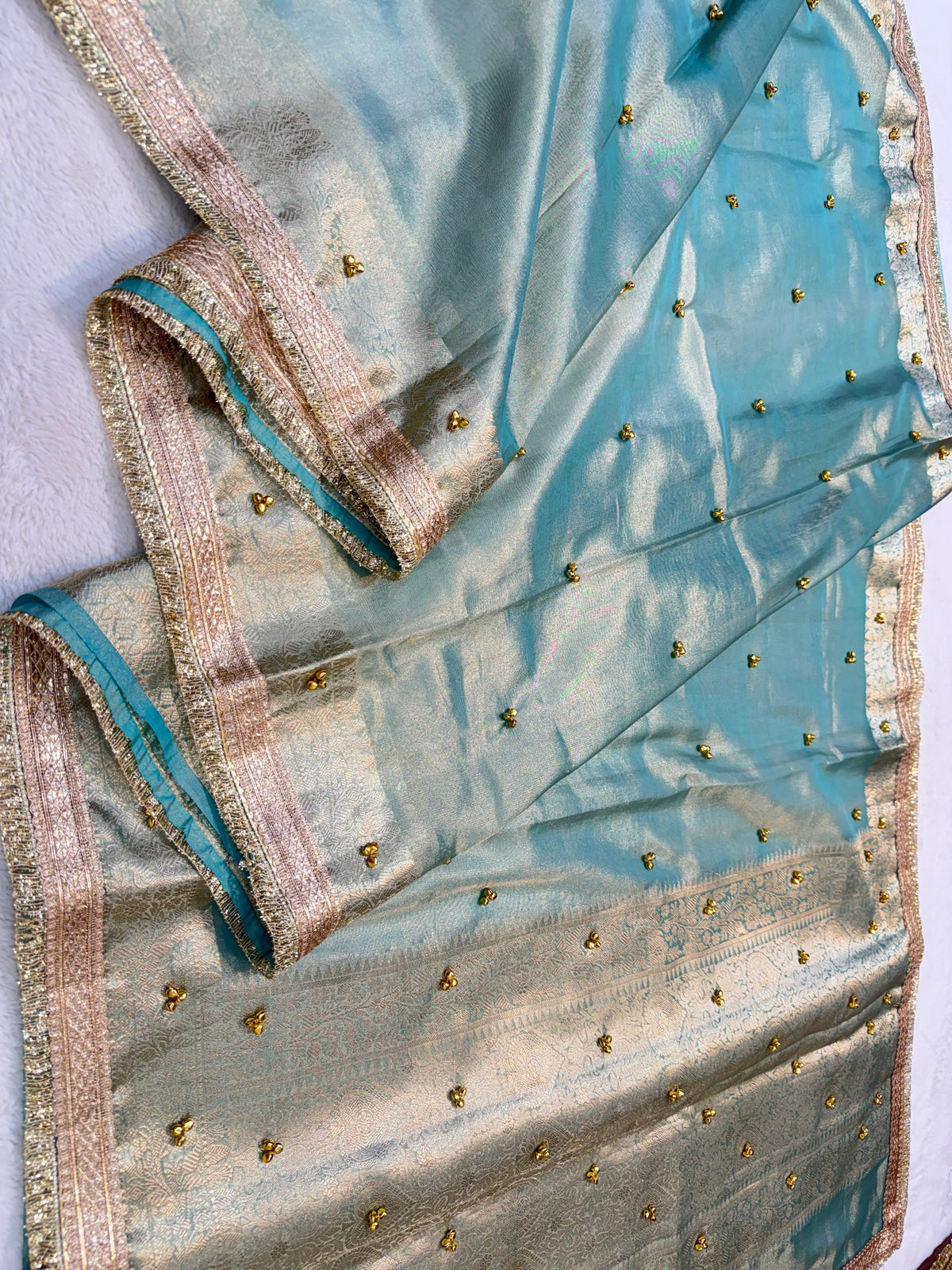 Light BlueTissue  Ghungaroo With Lace Premium Banarasi Saree