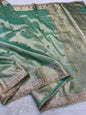Sea Green Tissue Ghungaroo With Lace Premium Banarasi Saree