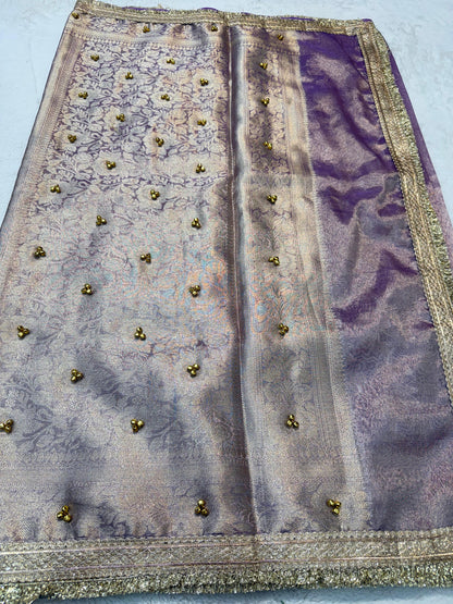Lovender Shade  Tissue Ghungaroo With Lace Premium Banarasi Saree