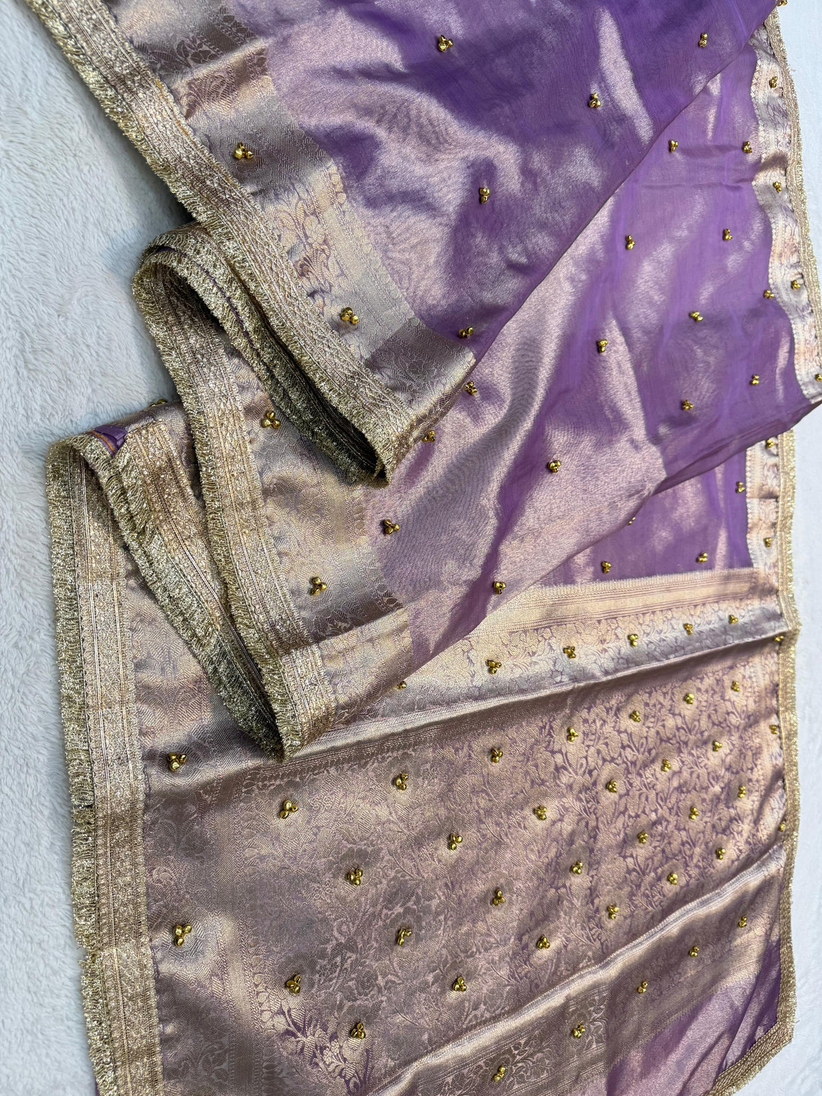 Lovender Shade  Tissue Ghungaroo With Lace Premium Banarasi Saree