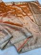 Orange Tissue Ghungaroo Mirror Handwork With Lace Premium Banarasi Saree