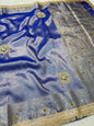 Blue Tissue Ghungaroo Mirror Handwork With Lace Premium Banarasi Saree