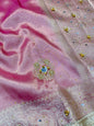 Pink Tissue Ghungaroo Mirror Handwork With Lace Premium Banarasi Saree