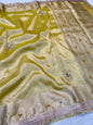 Yellow Tissue Ghungaroo Mirror Handwork With Lace Premium Banarasi Saree