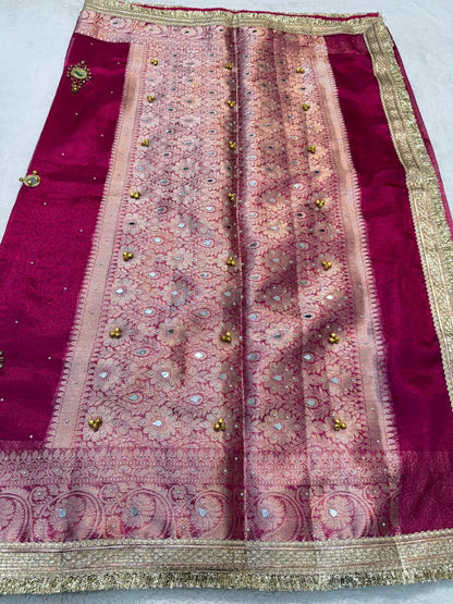 Maharani Tissue Ghungaroo Mirror Handwork With Lace Premium Banarasi Saree