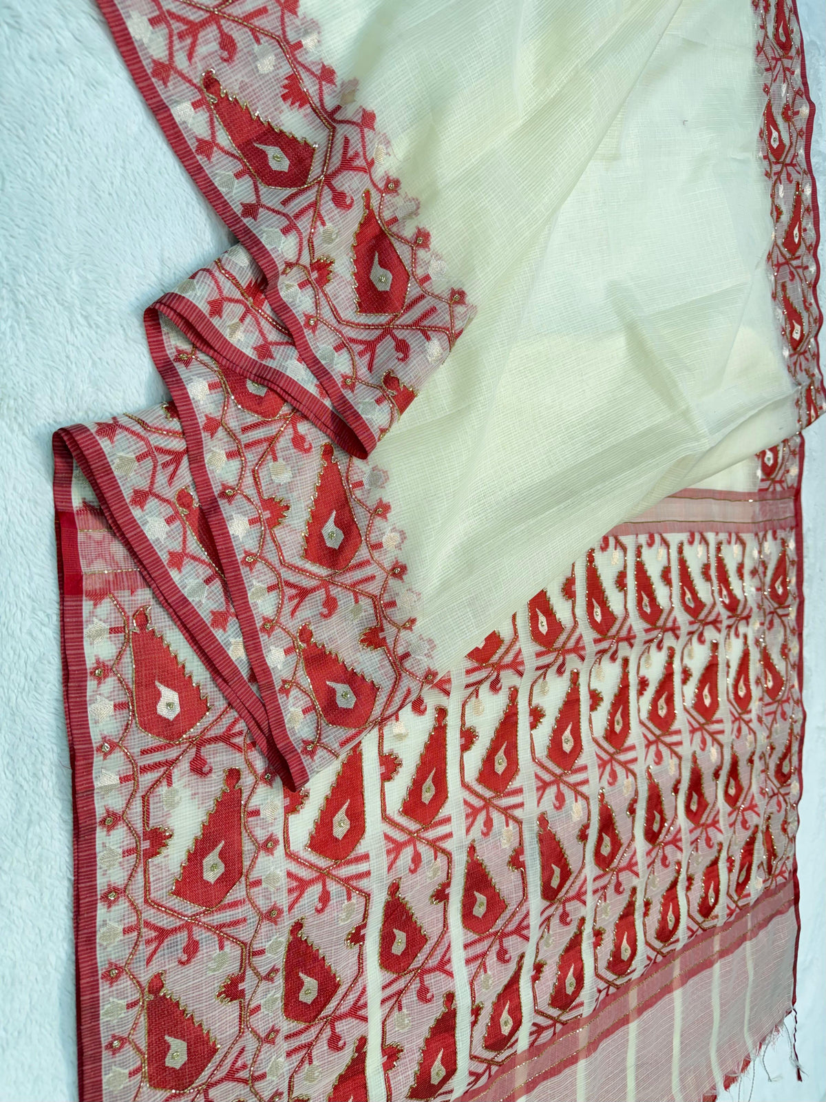 Red Cotton Kota Handwork Premium Banarasi Saree