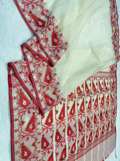 Red Cotton Kota Handwork Premium Banarasi Saree