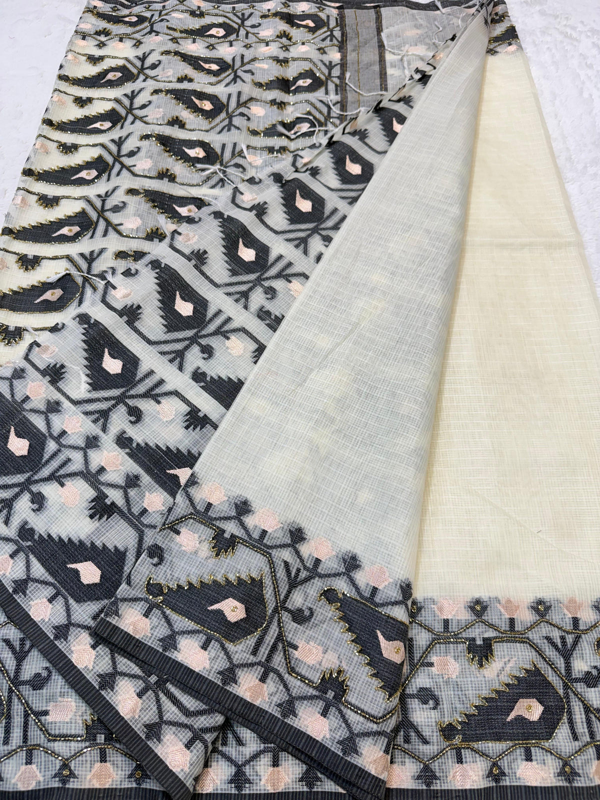 Black Cotton Kota Handwork Premium Banarasi Saree