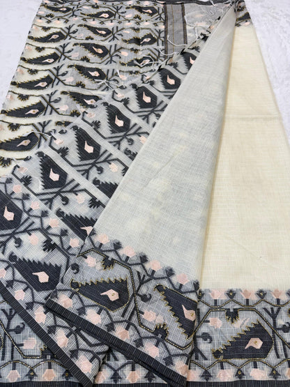 Black Cotton Kota Handwork Premium Banarasi Saree