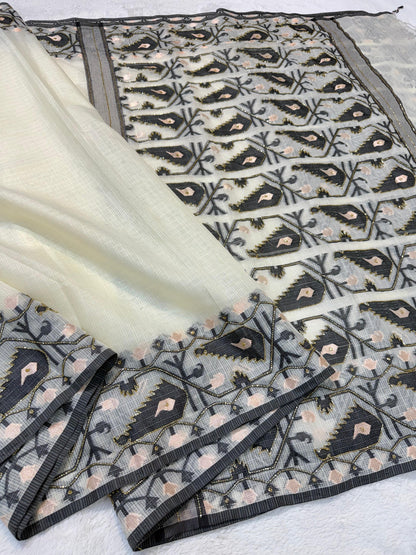Black Cotton Kota Handwork Premium Banarasi Saree