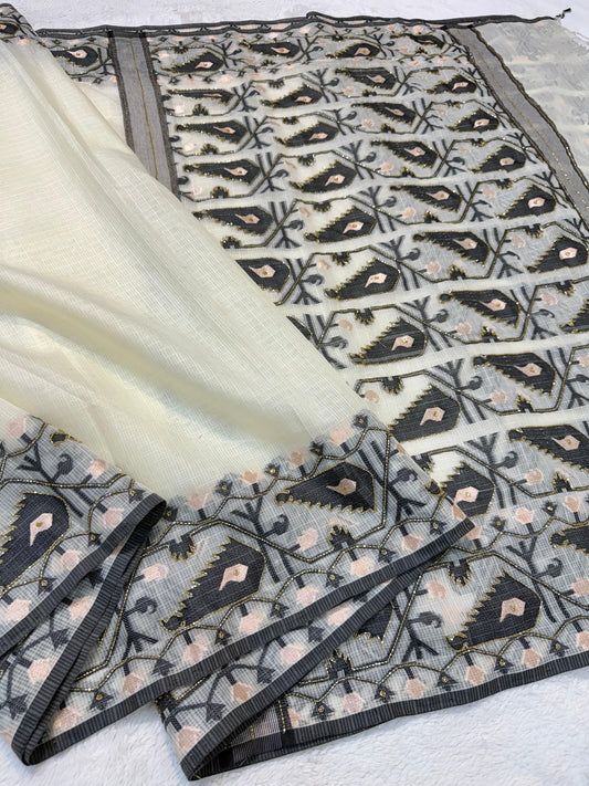 Black Cotton Kota Handwork Premium Banarasi Saree