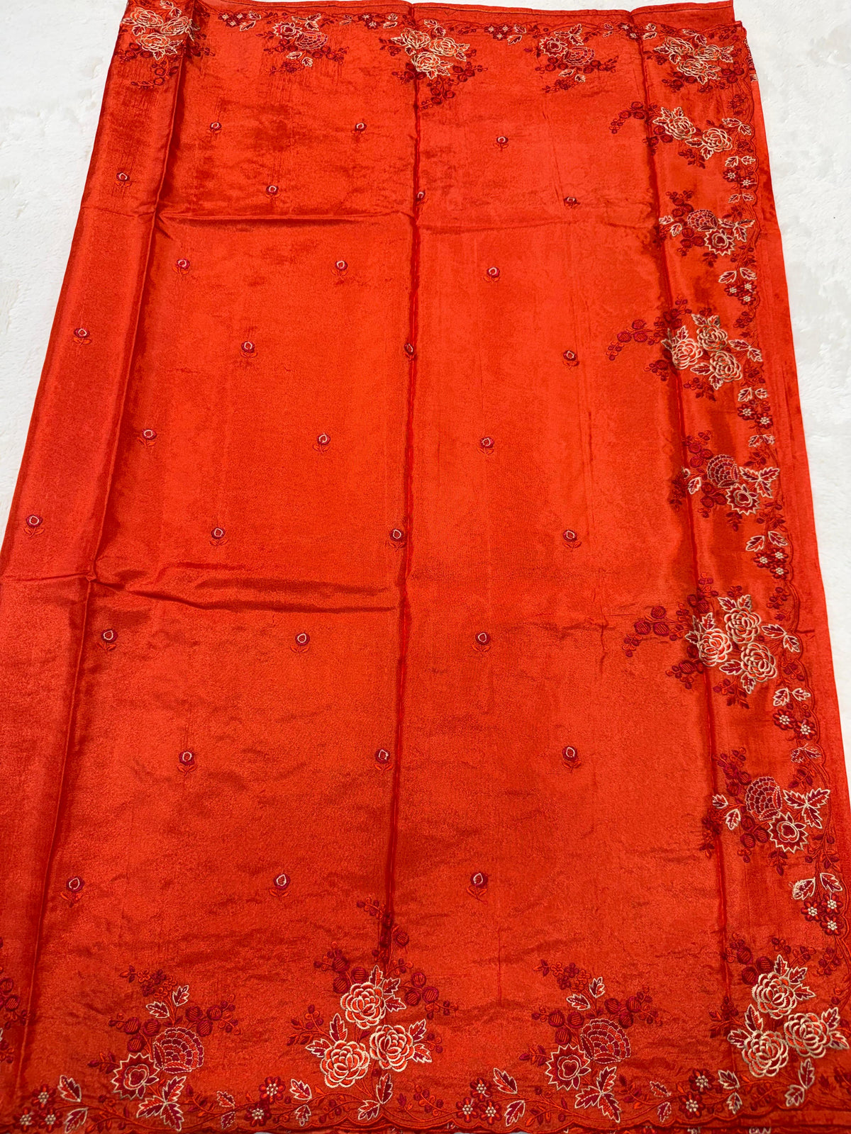 Orange Viscose Designer Embroidery Premium Banarasi Saree