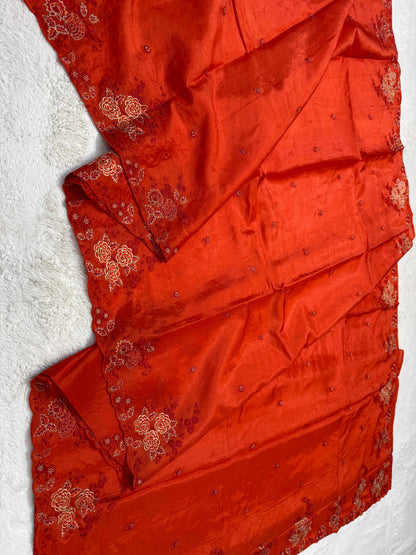 Orange Viscose Designer Embroidery Premium Banarasi Saree