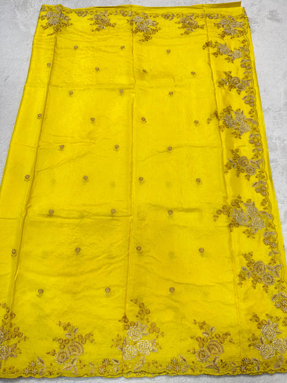 Yellow Viscose Designer Embroidery Premium Banarasi Saree