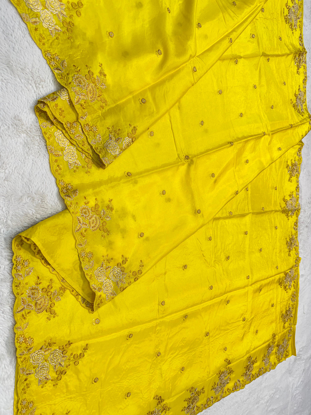Yellow Viscose Designer Embroidery Premium Banarasi Saree