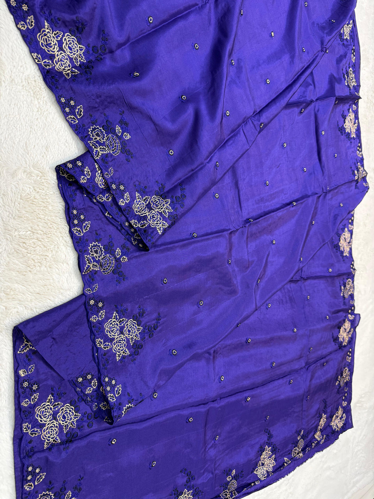Blue Viscose Designer Embroidery Premium Banarasi Saree