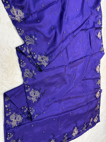 Blue Viscose Designer Embroidery Premium Banarasi Saree