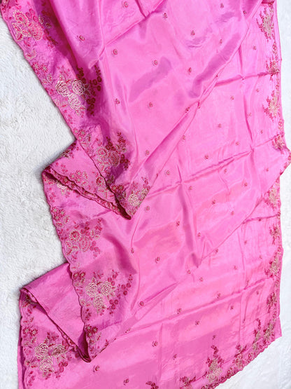 Pink Viscose Designer Embroidery Premium Banarasi Saree