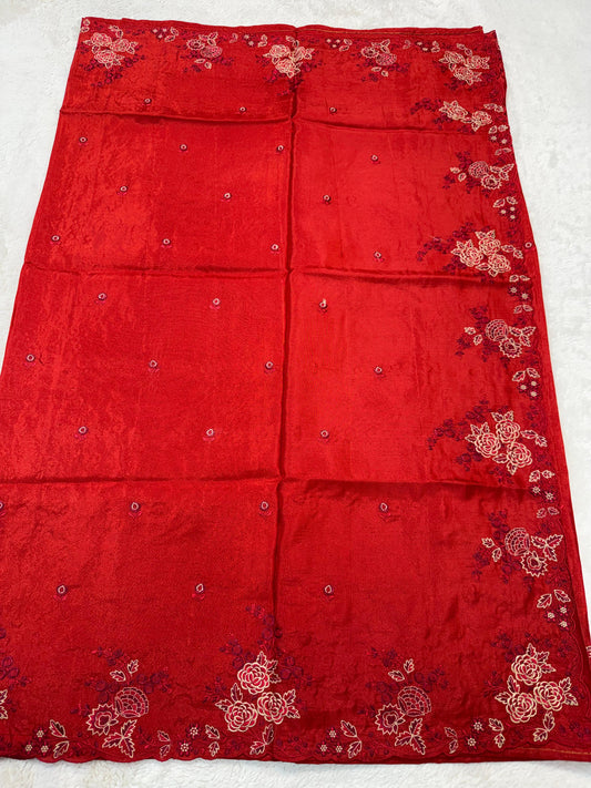 Red Viscose Designer Embroidery Premium Banarasi Saree