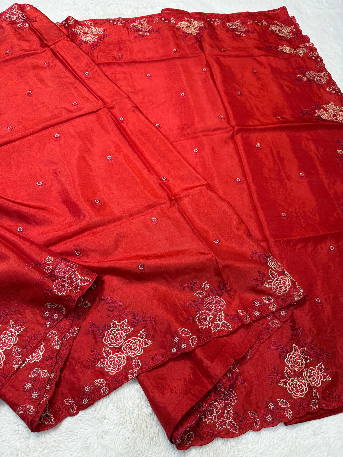 Red Viscose Designer Embroidery Premium Banarasi Saree