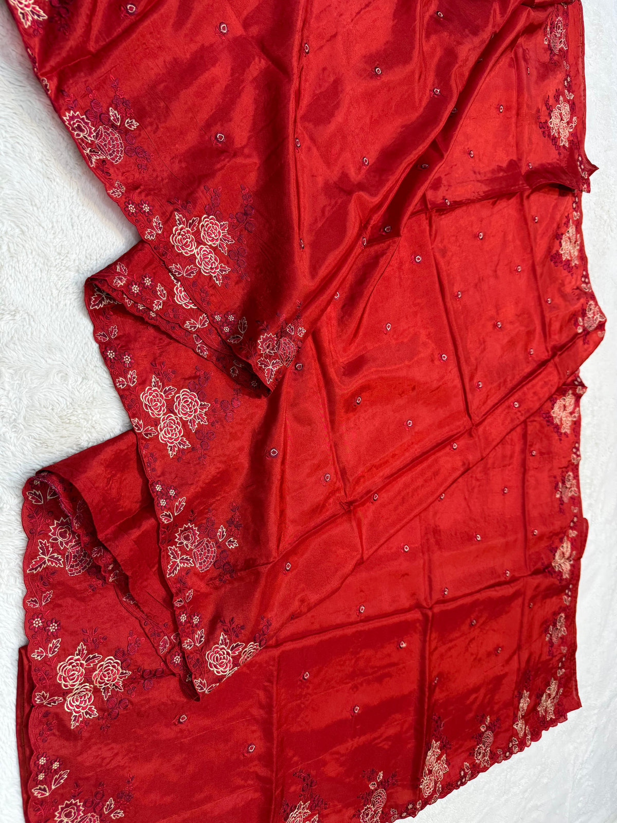 Red Viscose Designer Embroidery Premium Banarasi Saree