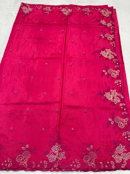 Rani Viscose Designer Embroidery Premium Banarasi Saree