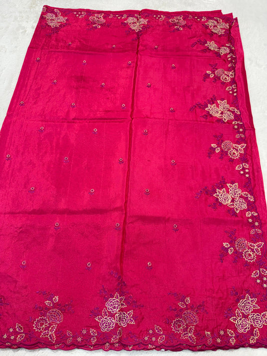Rani Viscose Designer Embroidery Premium Banarasi Saree