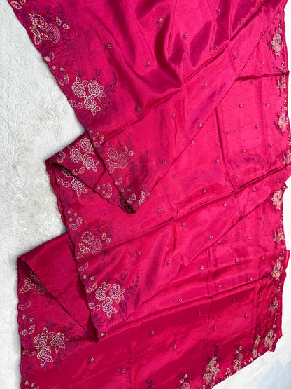 Rani Viscose Designer Embroidery Premium Banarasi Saree
