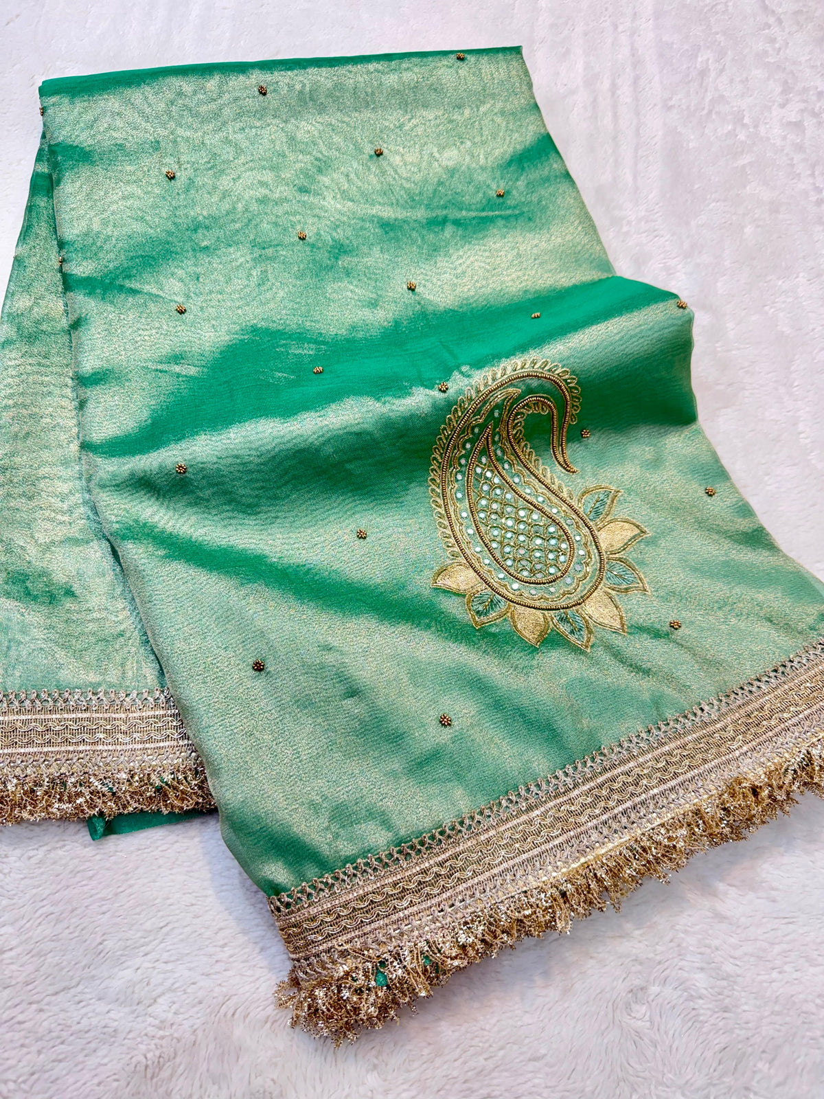 Sea Green Tissue Designer Handwork Premium Banarasi