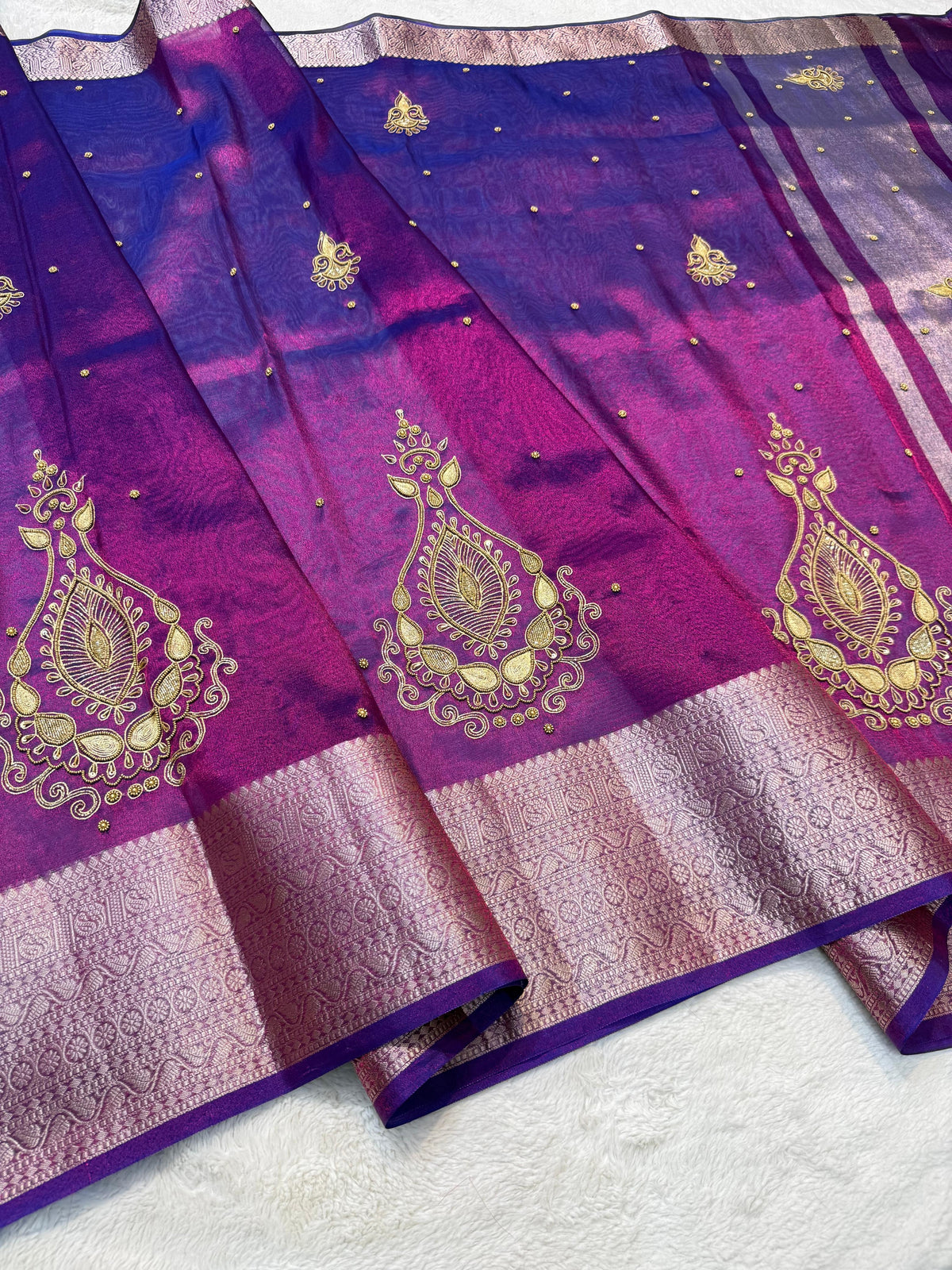 Blue Tissue Handwork Premium Banarasi Saree