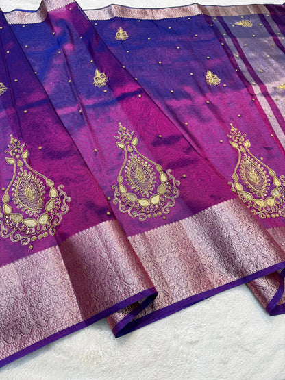 Blue Tissue Handwork Premium Banarasi Saree