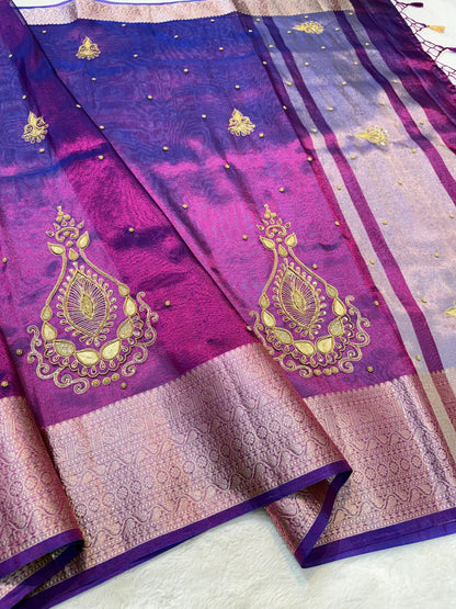 Blue Tissue Handwork Premium Banarasi Saree