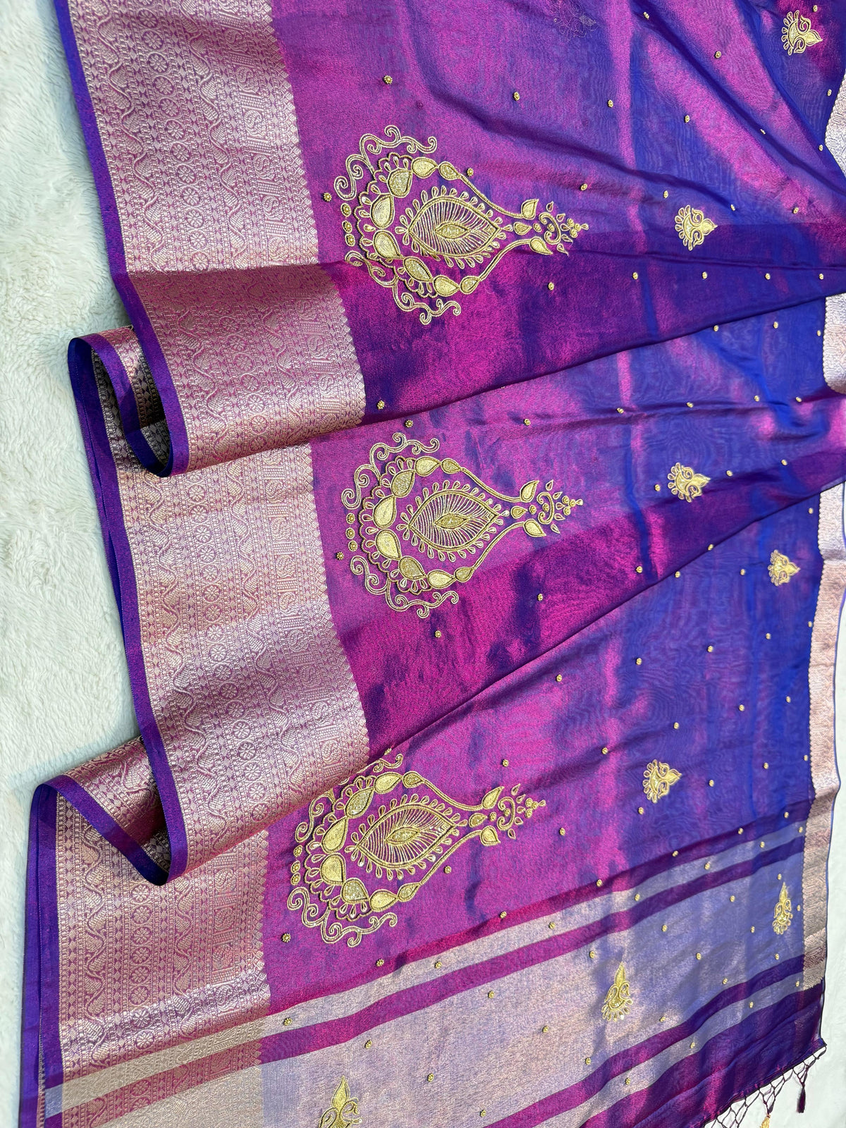 Blue Tissue Handwork Premium Banarasi Saree