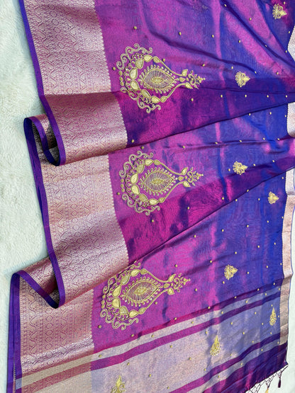 Blue Tissue Handwork Premium Banarasi Saree