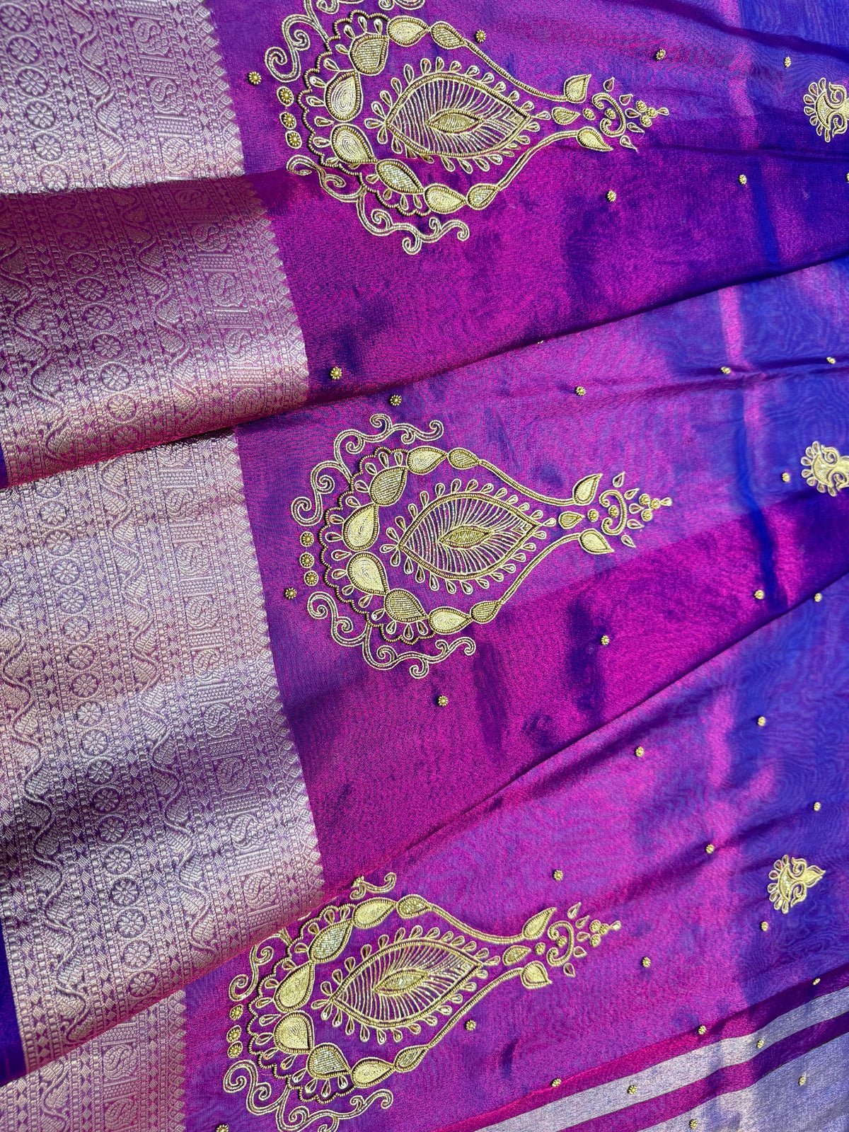 Blue Tissue Handwork Premium Banarasi Saree