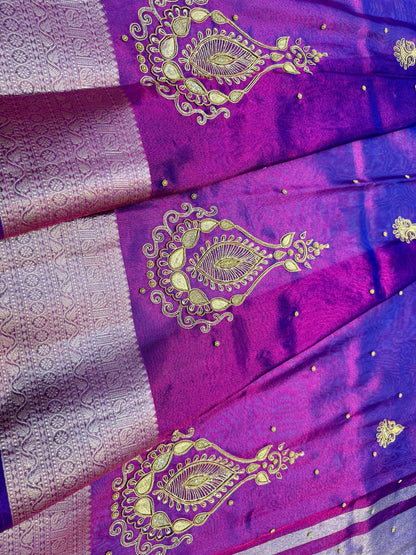 Blue Tissue Handwork Premium Banarasi Saree