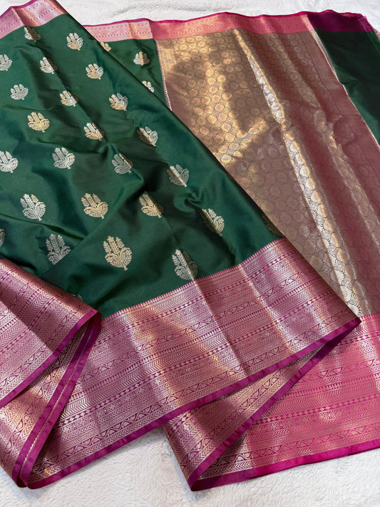 Bottle Green Soft Silk Premium Banarasi Saree