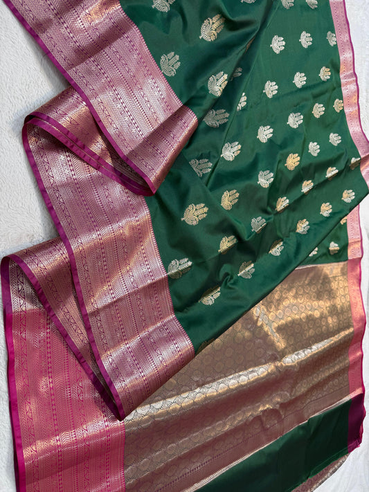 Bottle Green Soft Silk Premium Banarasi Saree