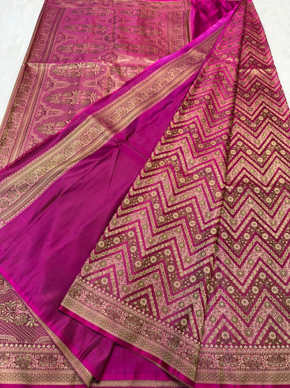Magenta Jamewar Katan Premium Banarasi Saree