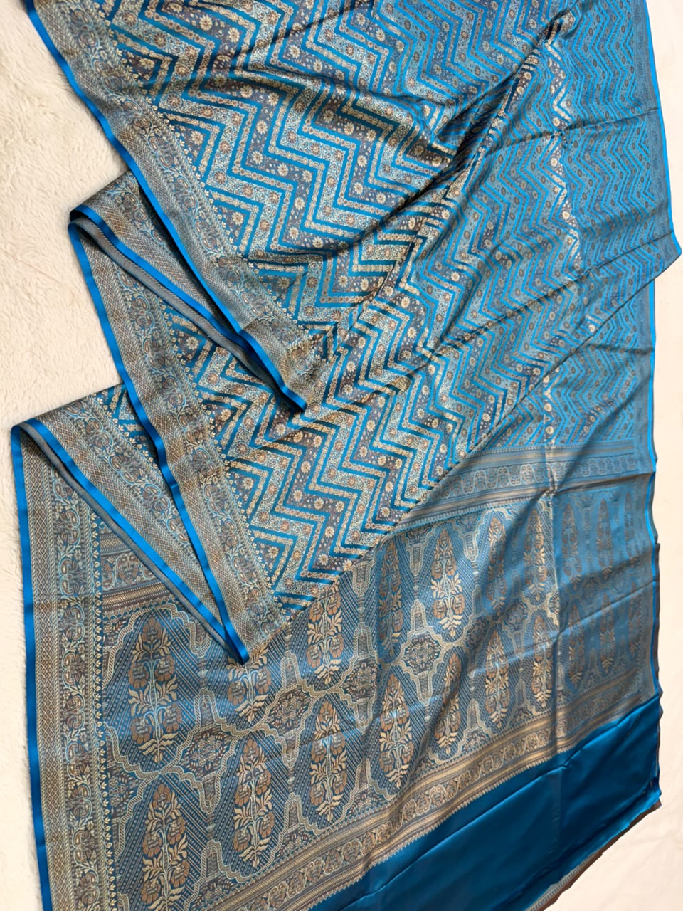 Firozi Blue Jamewar Katan Premium Banarasi Saree