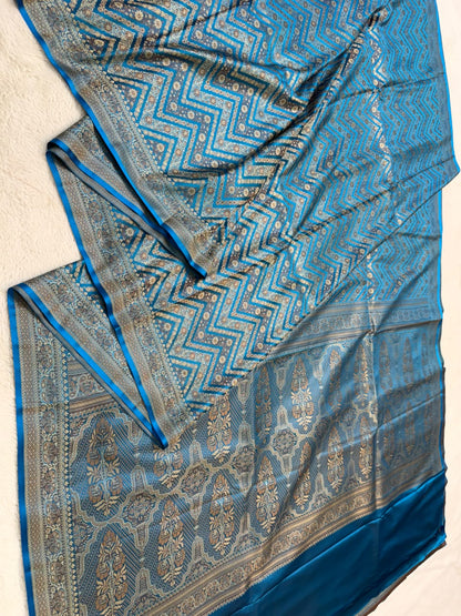 Firozi Blue Jamewar Katan Premium Banarasi Saree