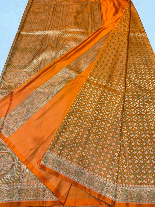 Orange Jamewar Katan Premium Banarasi Saree