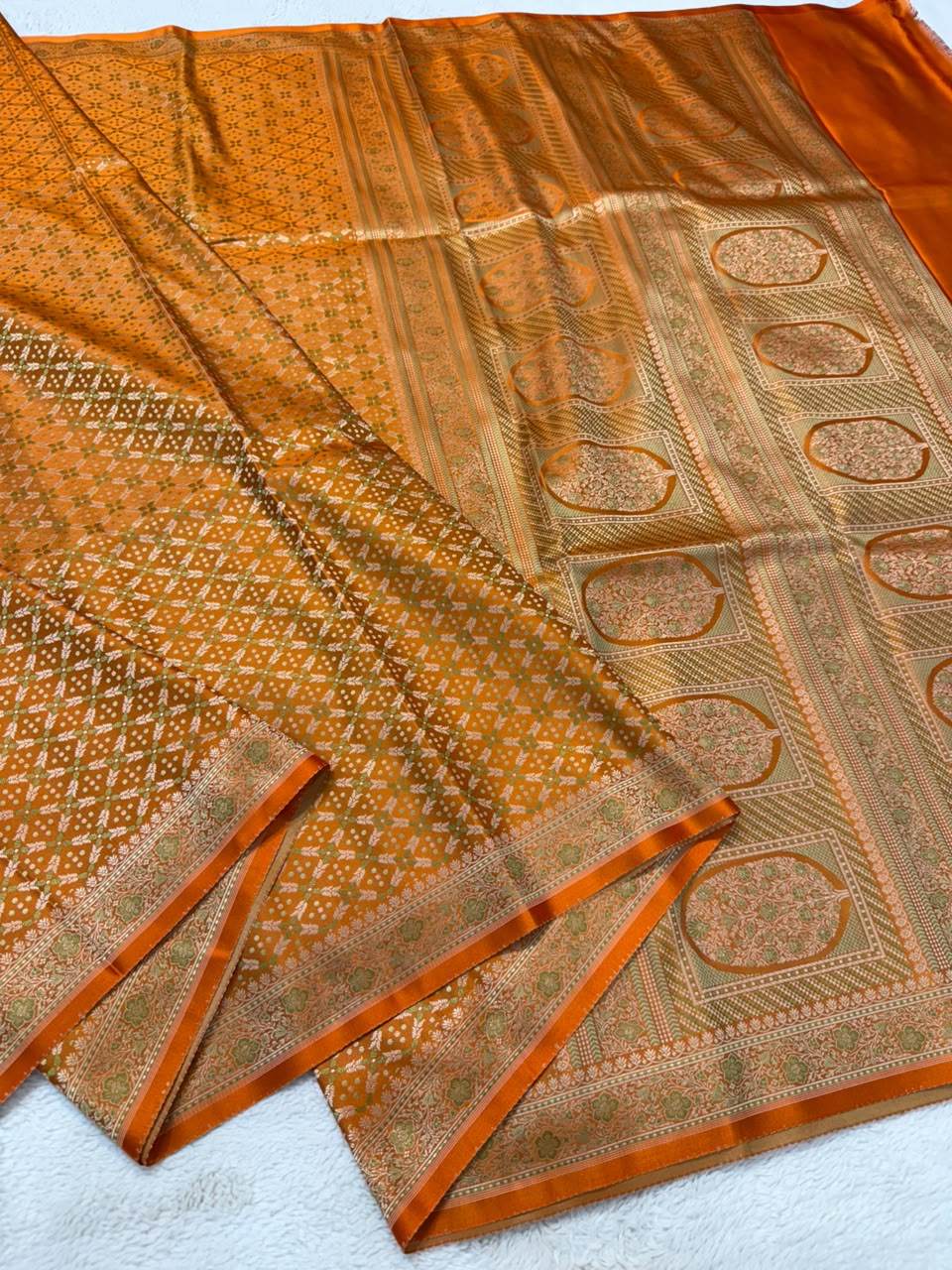 Orange Jamewar Katan Premium Banarasi Saree
