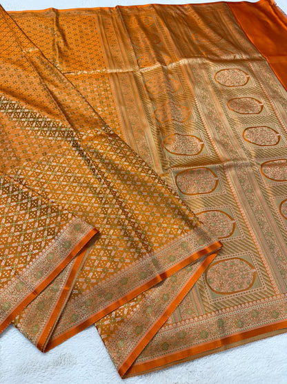 Orange Jamewar Katan Premium Banarasi Saree
