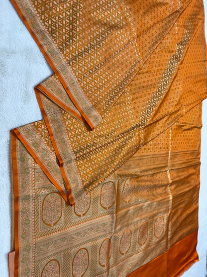 Orange Jamewar Katan Premium Banarasi Saree
